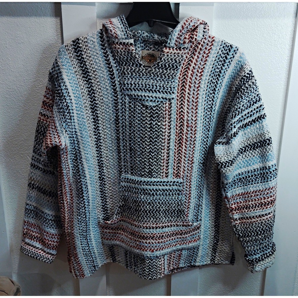 Earth Ragz Men's Baja Hoodie Striped Knit Pullover Kangaroo Pocket M